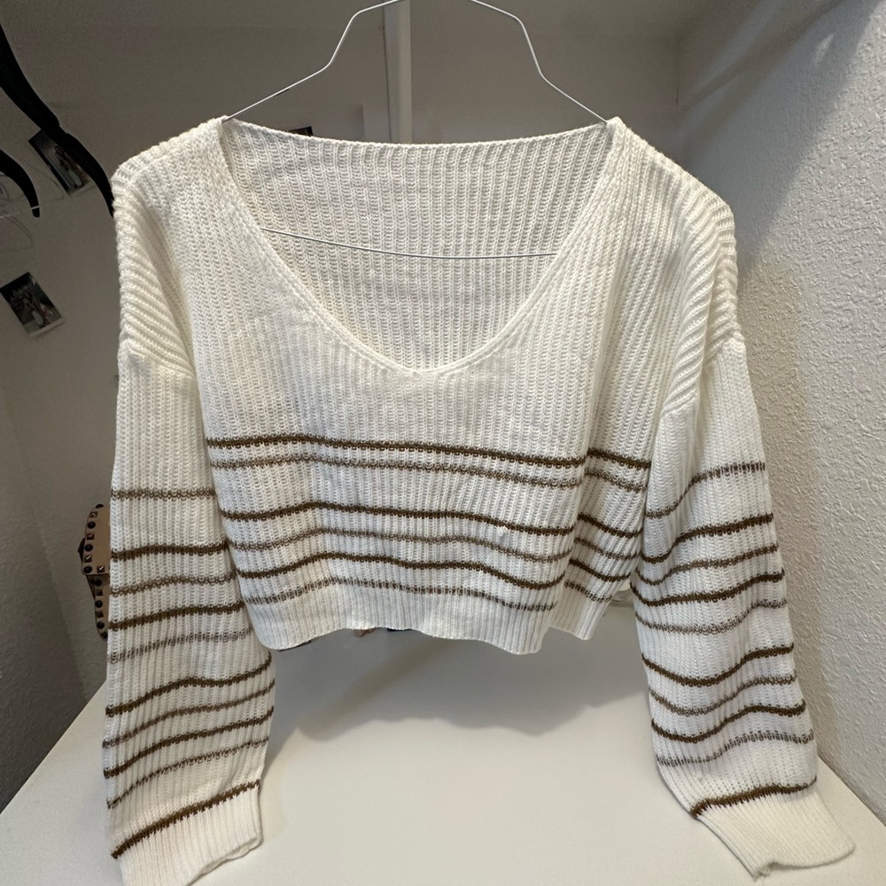 Striped V-Neck Knit Sweater